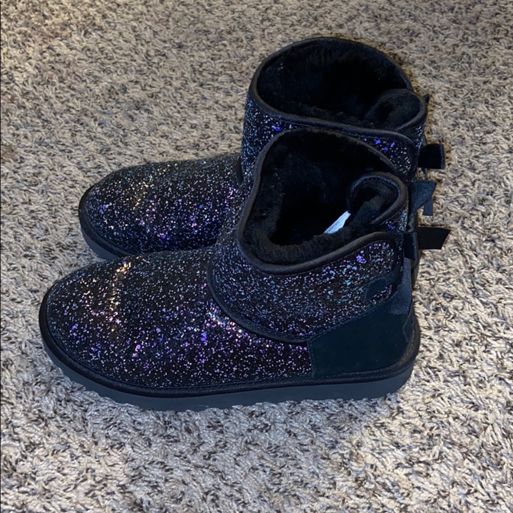 Blue glitter iridescent Bailey bow UGG BOOTS